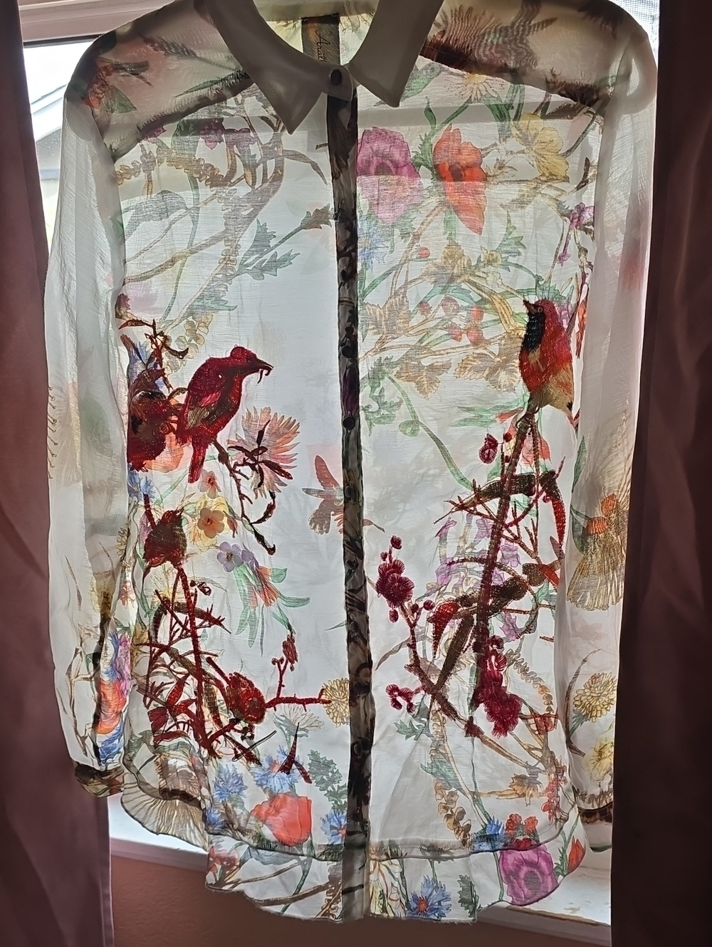 Aratta Silent Journey Embroidered Bird Blouse XS